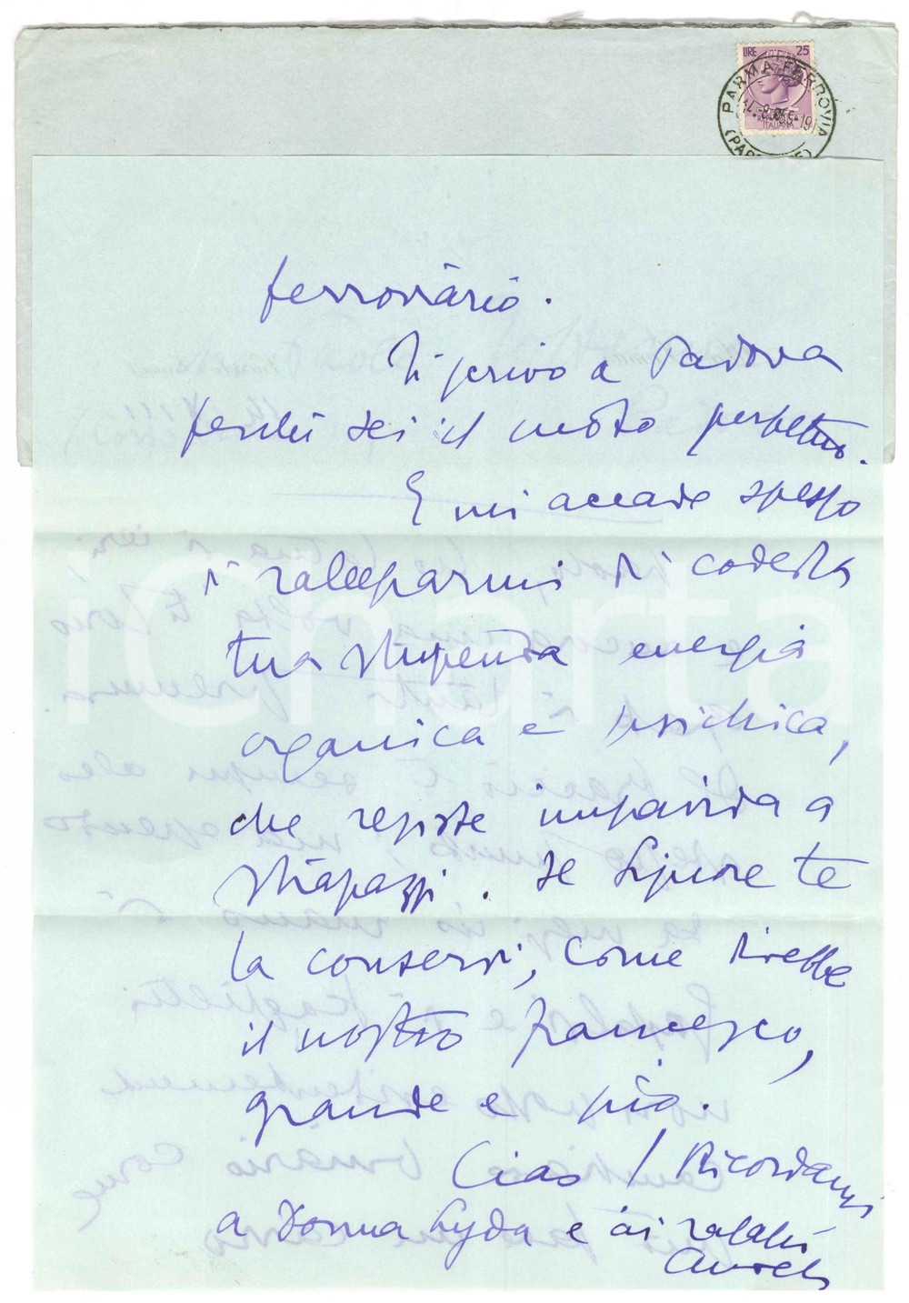 Autografo originale 1959 VIAROLO / PARMA Lettera Aurelio CANDIAN a un amico  Autografo 1