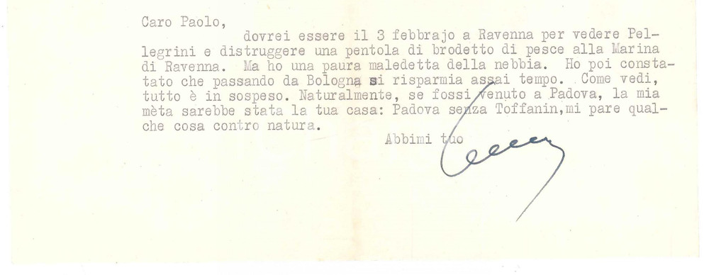 Autografo originale 1951 MILANO Lettera Aurelio CANDIAN in partenza per Ravenna Autografo 1