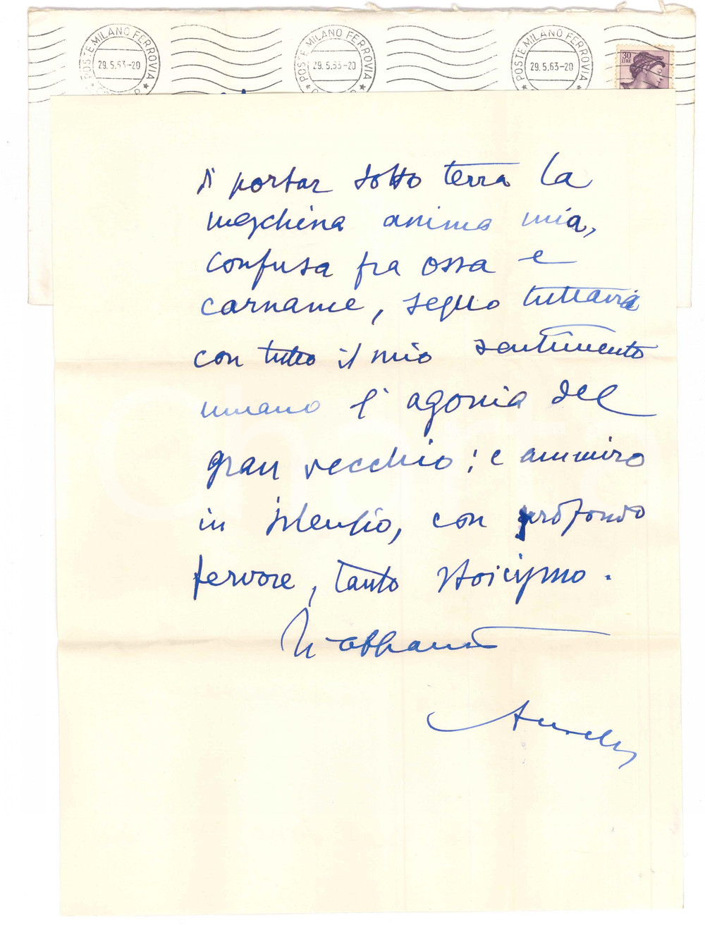 Autografo originale 1963 MILANO Aurelio CANDIAN Ateo qual sono  Lettera a un amico Autografo 1