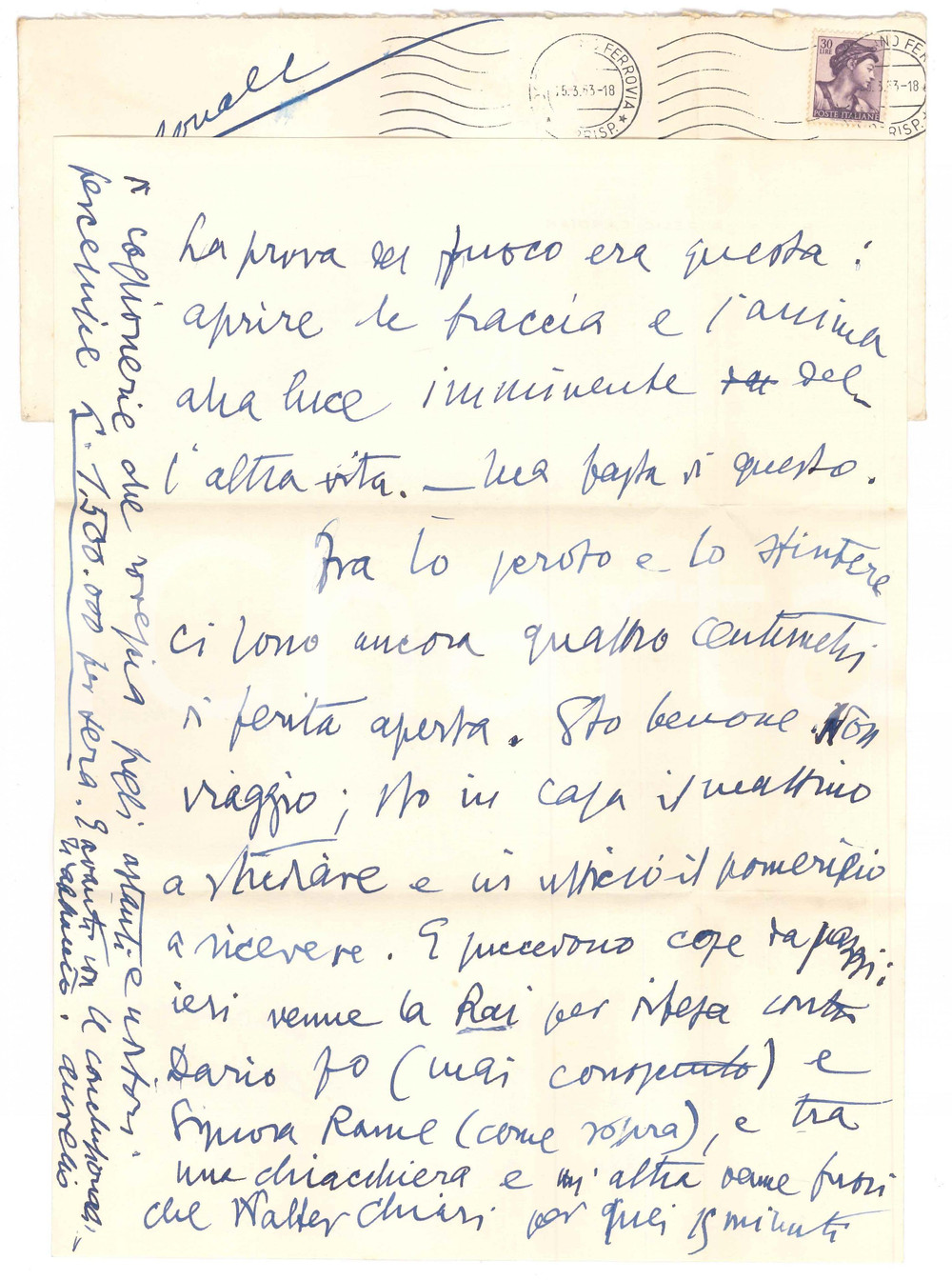 Autografo originale 1963 MILANO Aurelio CANDIAN Soldi a Walter Chiari per le coglionerie Autografo 1