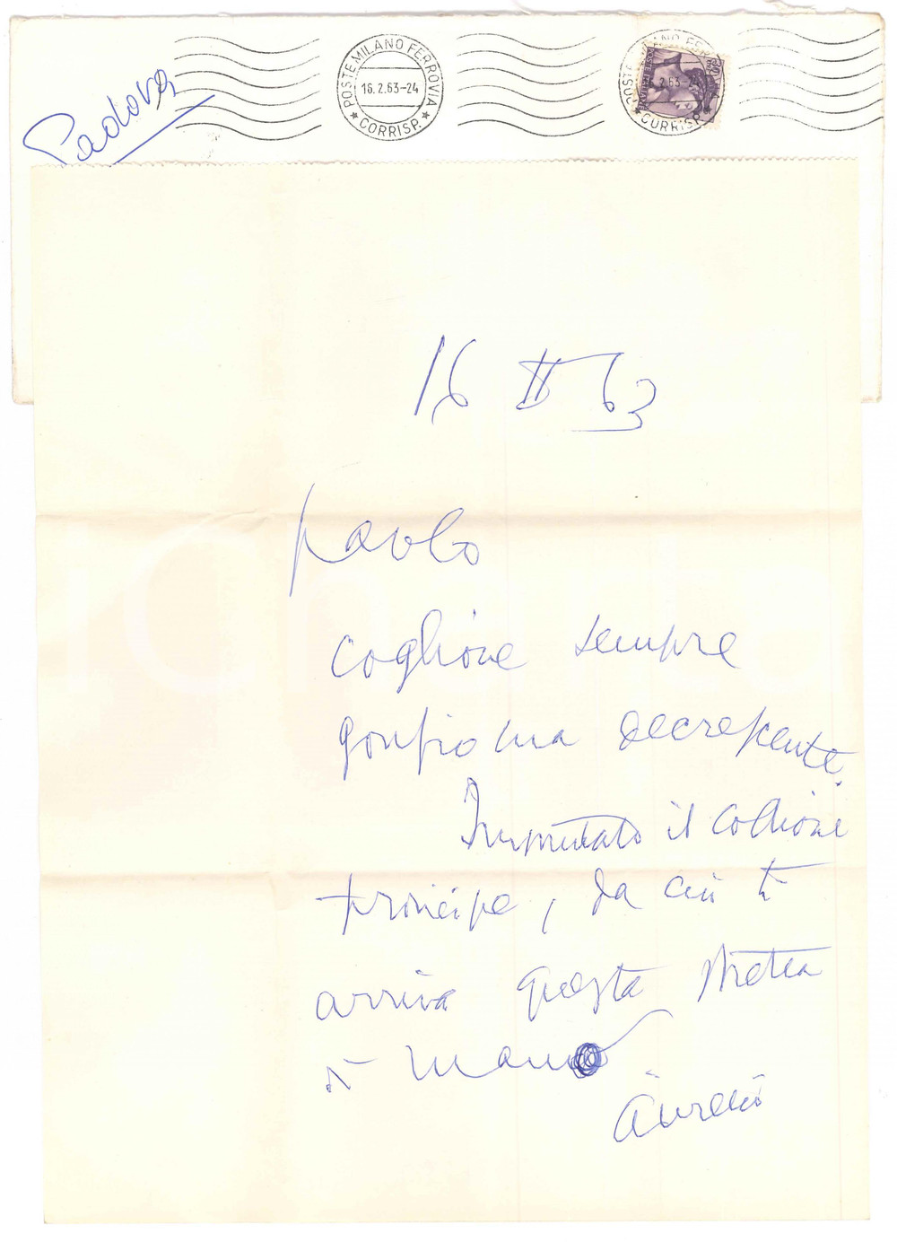 Autografo originale 1963 MILANO Aurelio CANDIAN  Lettera a un amico  Autografo 1