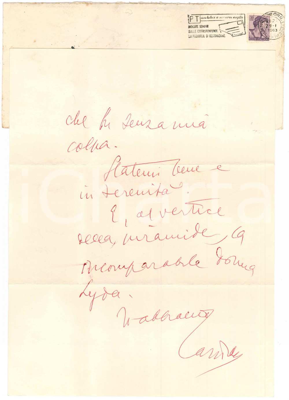 Autografo originale 1963 MILANO Aurelio CANDIAN si scusa per la povera cena offerta Autografo 1