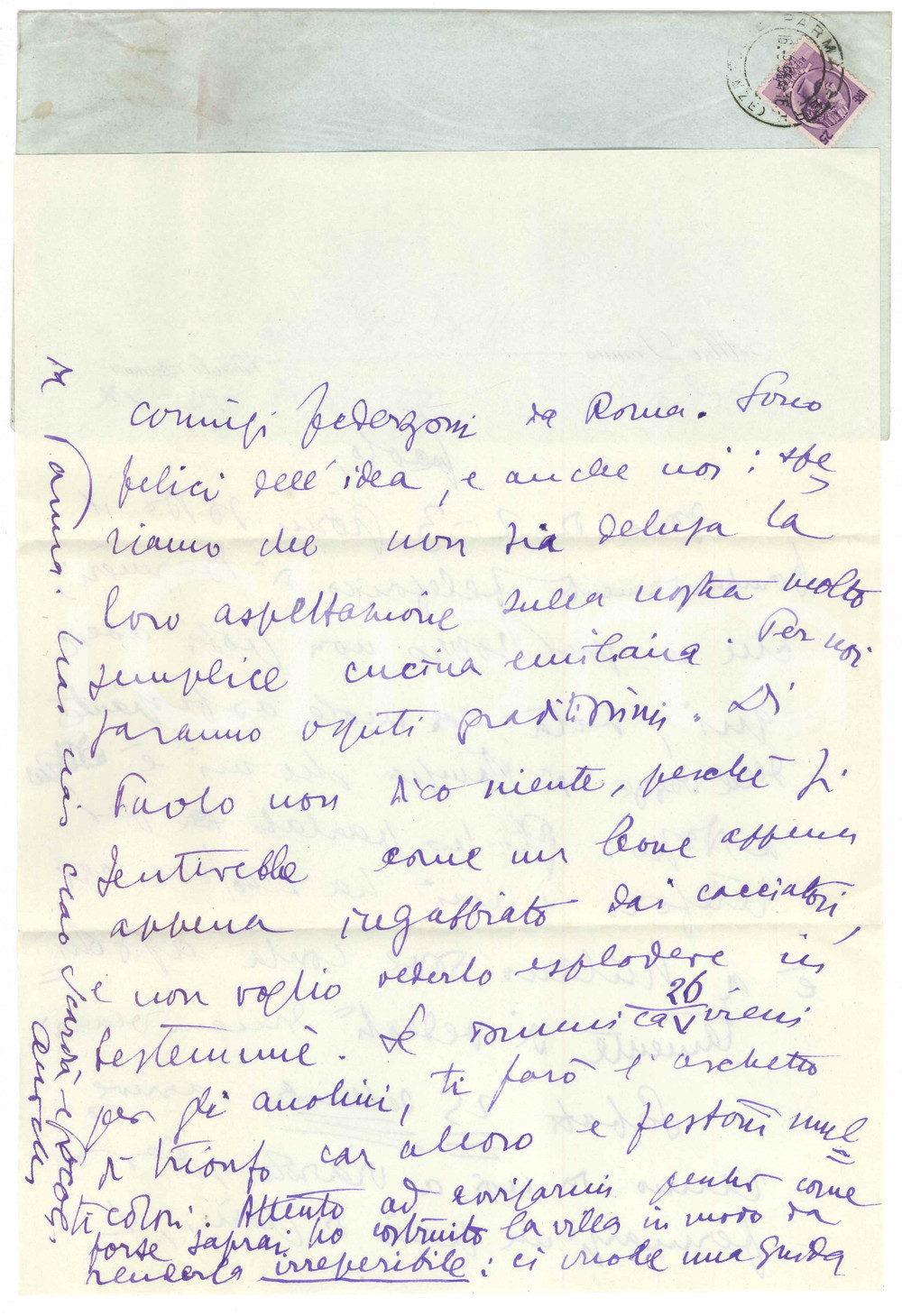 Autografo originale 1955 VIAROLO / PARMA Aurelio CANDIAN a un amico  Invito a FEDERZONI  Autografo 1