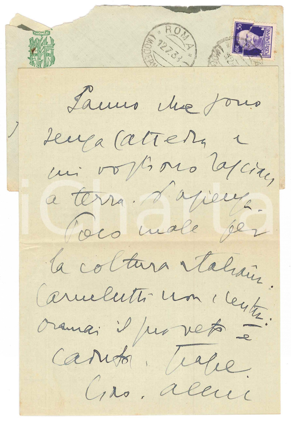 Autografo originale 1938 ROMA Aurelio CANDIAN Sono senza cattedra e mi vogliono a terra Autografo 1