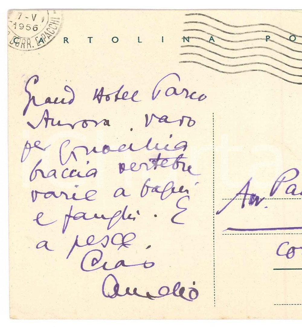 Autografo originale 1956 MILANO Cartolina Aurelio CANDIAN in partenza per Ischia  Autografo 1