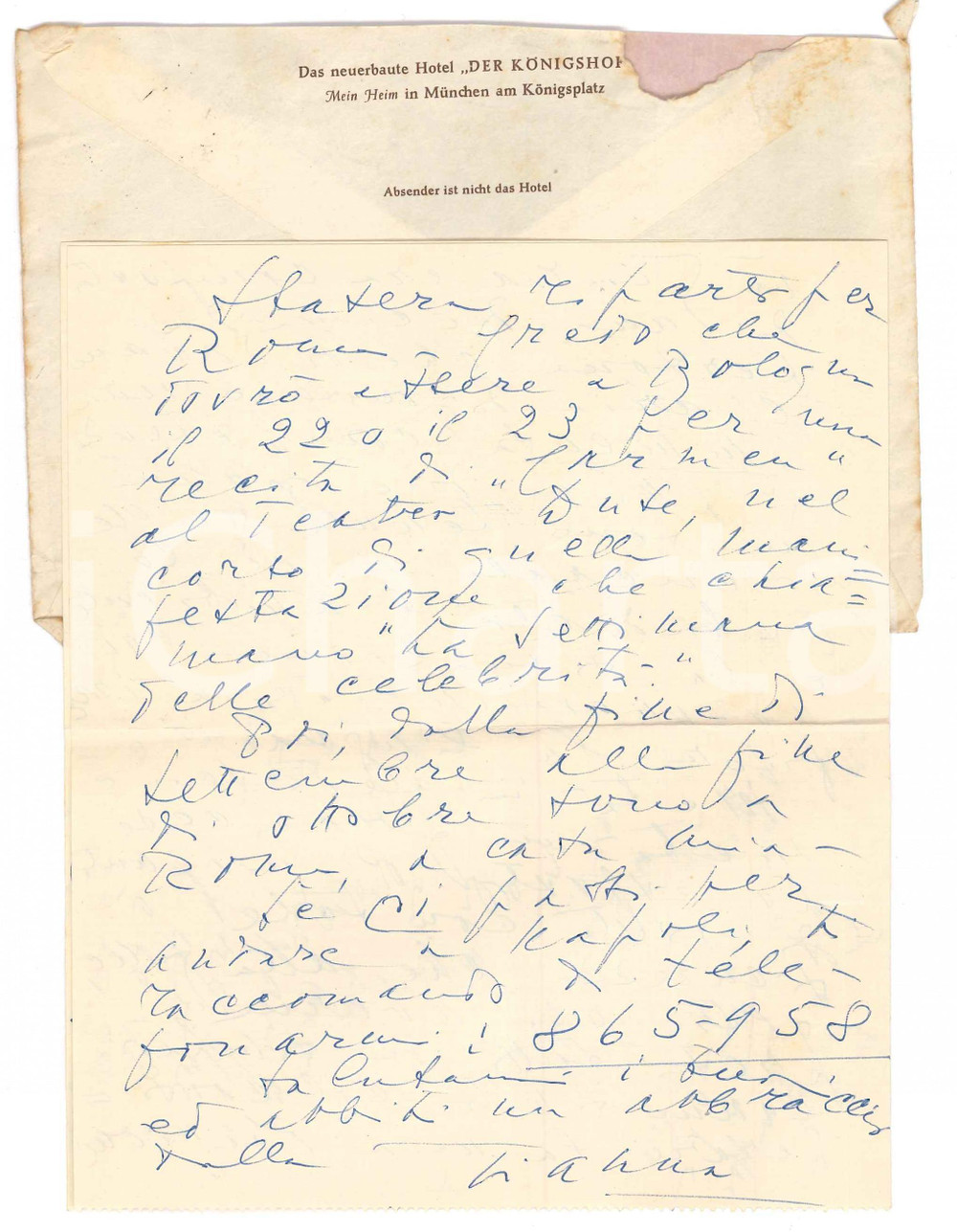 Autografo originale 1954 MUNCHEN Soprano Gianna PEDERZINI gloriosa e trionfante  Autografo 1