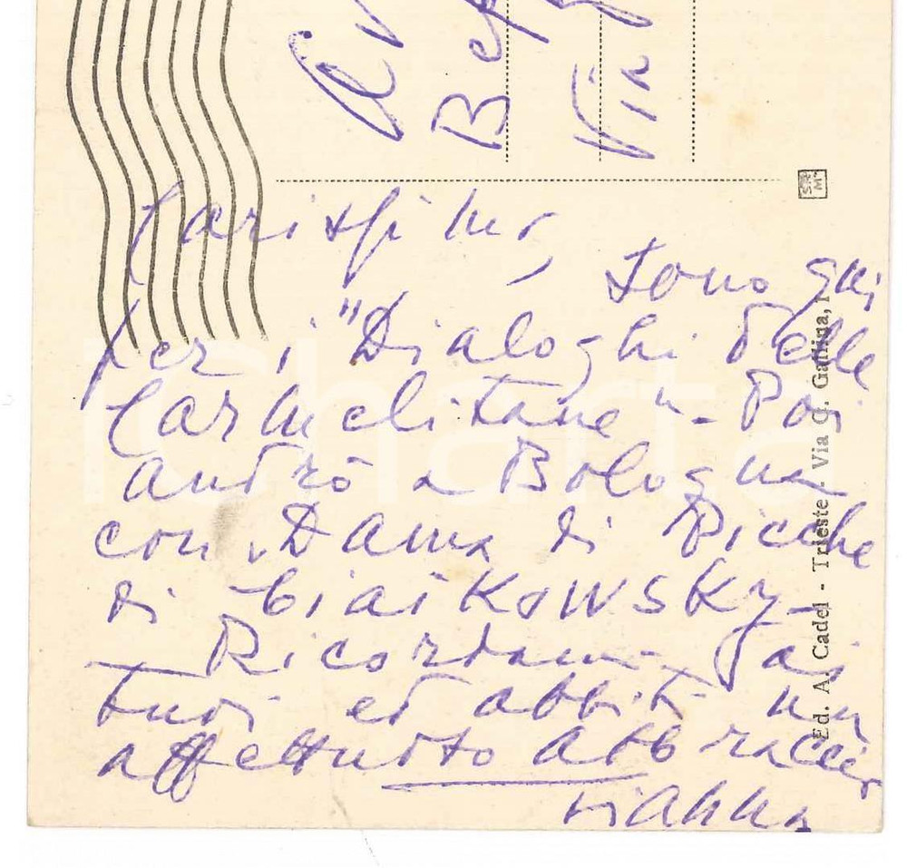 Autografo originale 1957 TRIESTE Soprano Gianna PEDERZINI in Dialoghi delle Carmelitane AUTOGRAFO 1