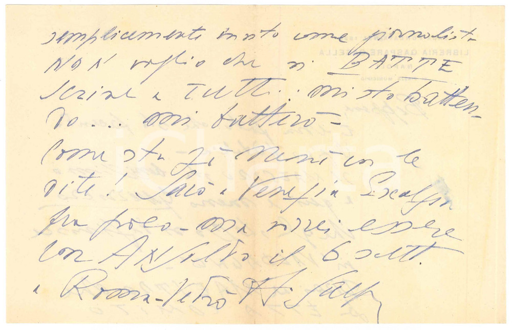 Autografo originale 1960 ca NAPOLI Lettera libraio Gaspare CASELLA pro Etta Comito Autografo 1