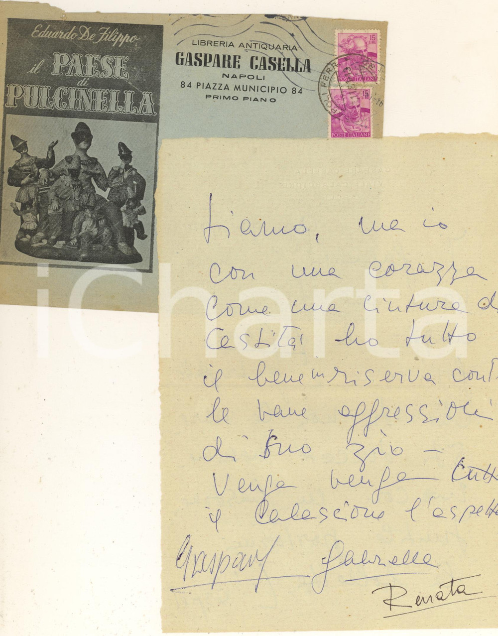 Autografo originale 1959 NAPOLI Lettera Gaspare CASELLA  Invito al Calascione Autografo 1