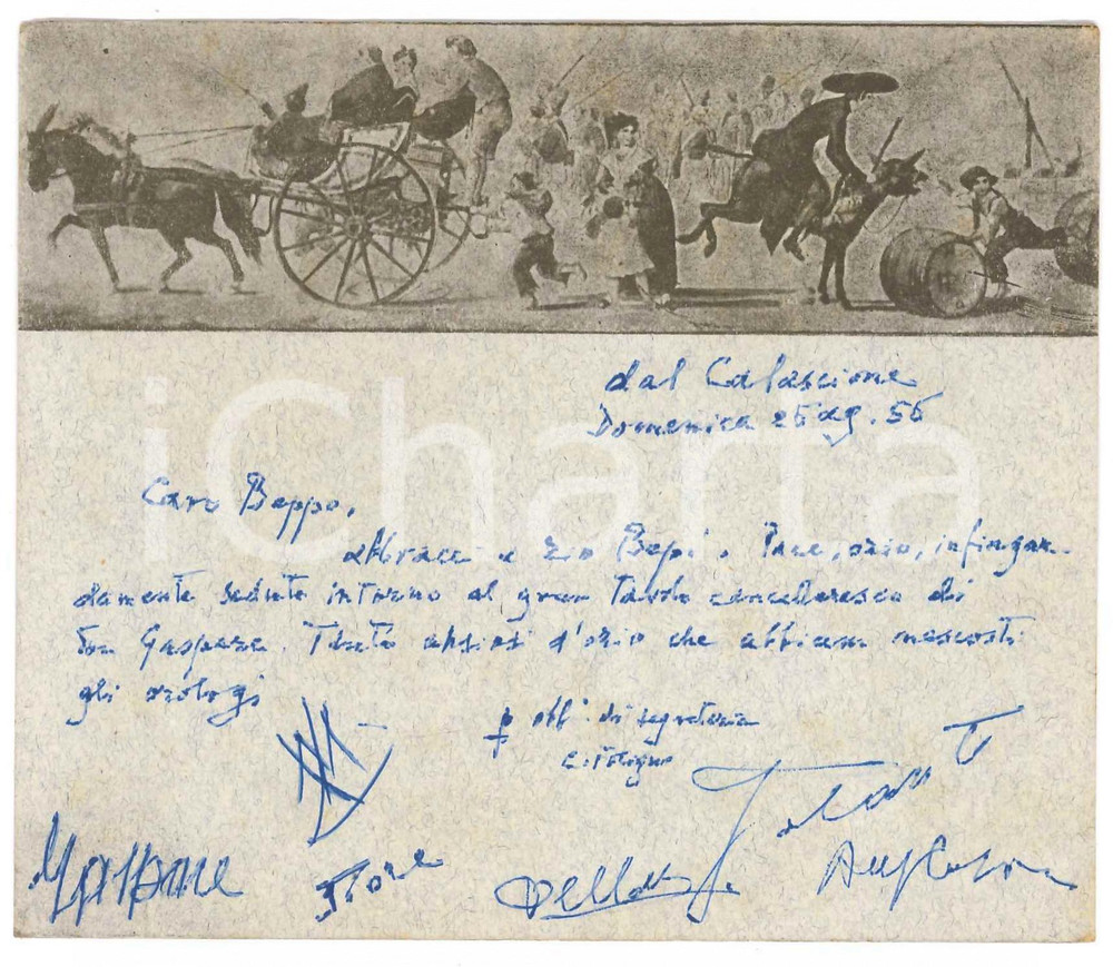 Autografo originale 1956 NAPOLI Cartolina Gaspare CASELLA  Siamo ansiosi d ozio Autografo 1