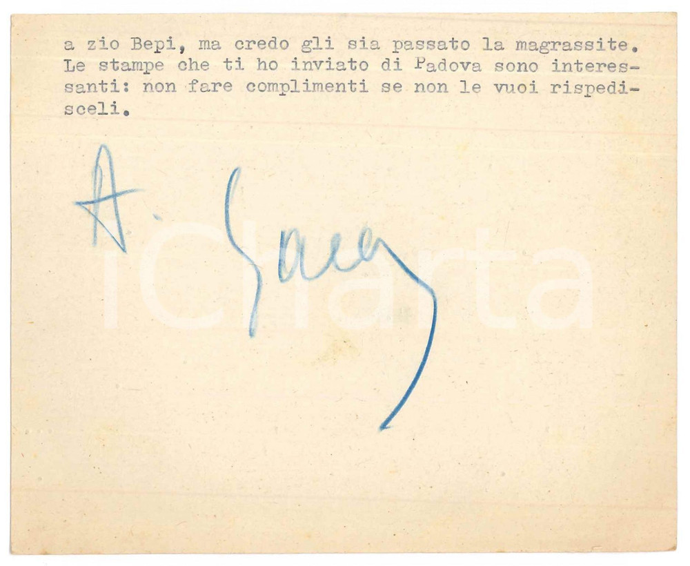 1956 NAPOLI Biglietto Gaspare CASELLA su vendita di pergamene - Autografo