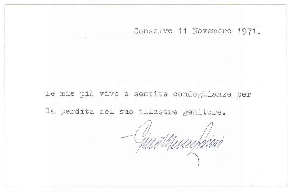 Autografo originale 1971 CONSELVE PD Gino MENEGHINI  Biglietto da visita autografo 1