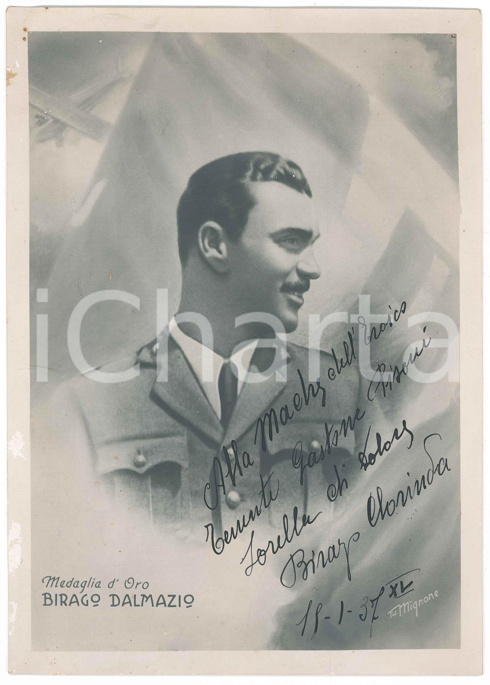 Autografo originale 1937 GUERRA D ETIOPIA Dalmazio BIRAGO  Foto con autografo Clorinda BIRAGO 1