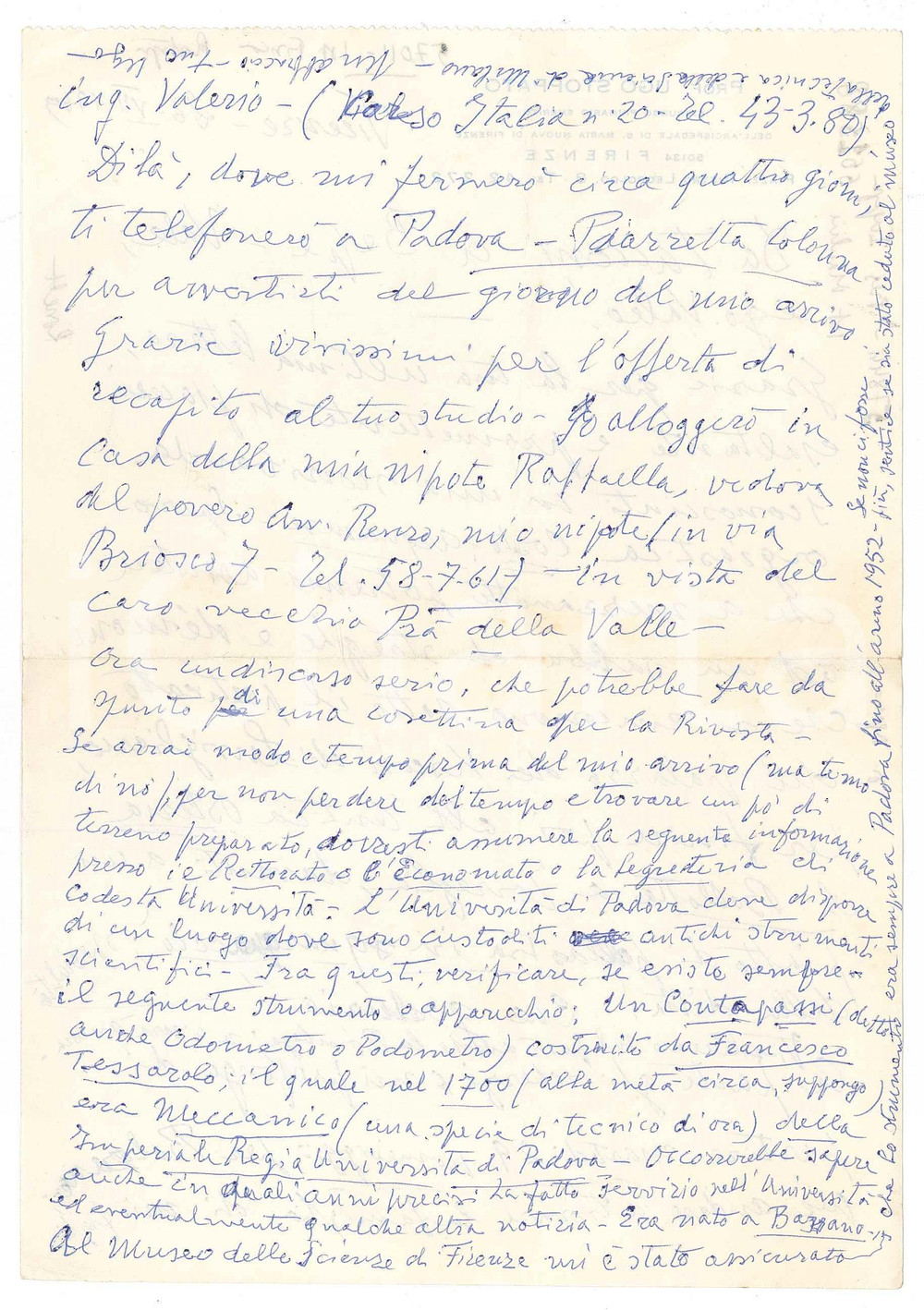 Autografo originale 1969 FIRENZE Lettera prof. Ugo STOPPATO a un amico  AUTOGRAFO 1
