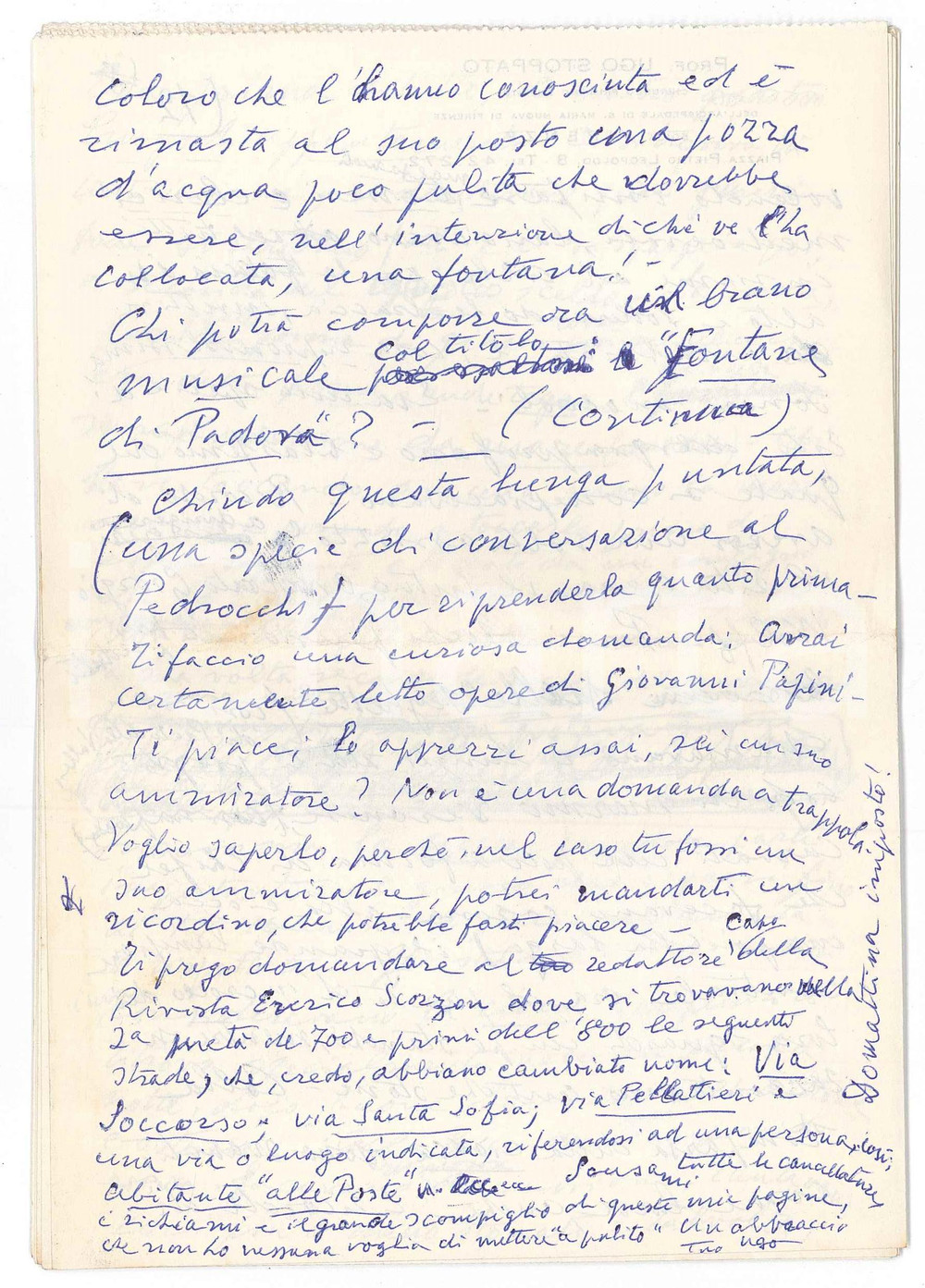 Autografo originale 1969 FIRENZE Lettera prof. Ugo STOPPATO sul capitano Eligio QUAGLIA AUTOGRAFO 1