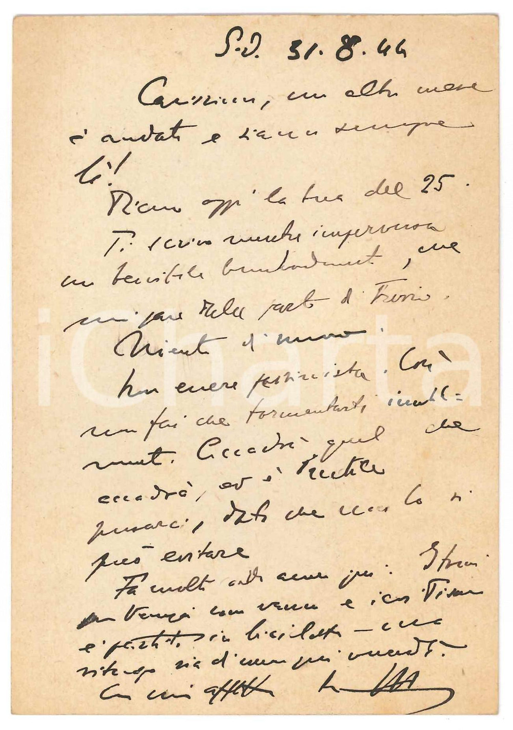 Autografo originale 1944 SAN DANIELE DEL FRIULI Vincenzo MANZINI sotto i bombardamenti AUTOGRAFO 1