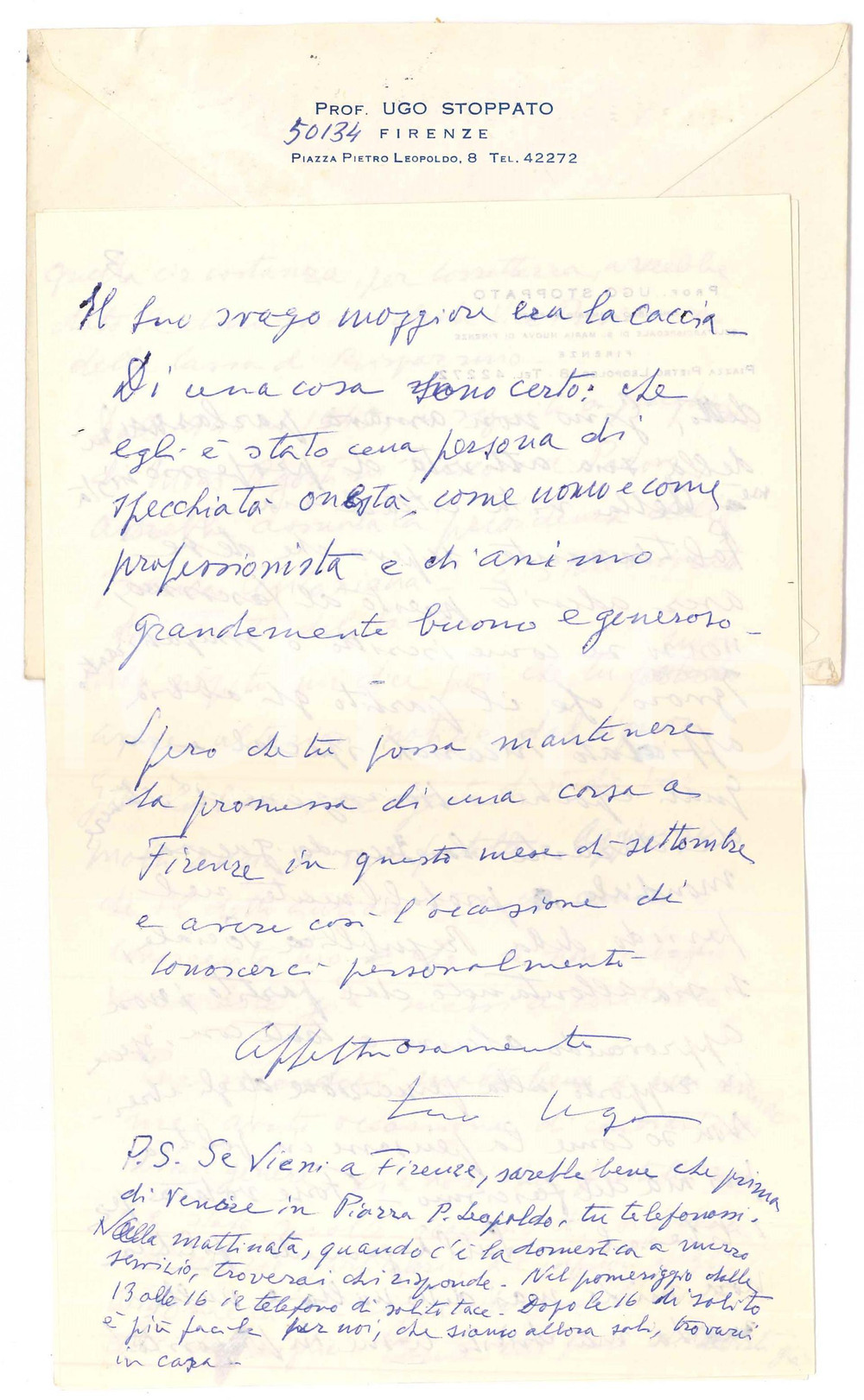 Autografo originale 1968 FIRENZE Lettera Ugo STOPPATO sulla vita del fratello Giovanni AUTOGRAFO 1