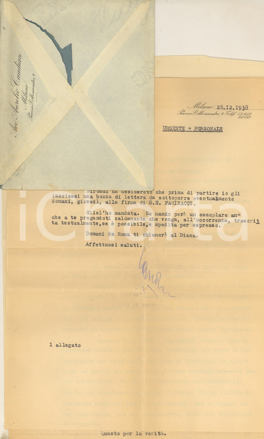 Autografo originale 1938 MILANO Lettera Aurelio CANDIAN per incarico a Milano Autografo 1