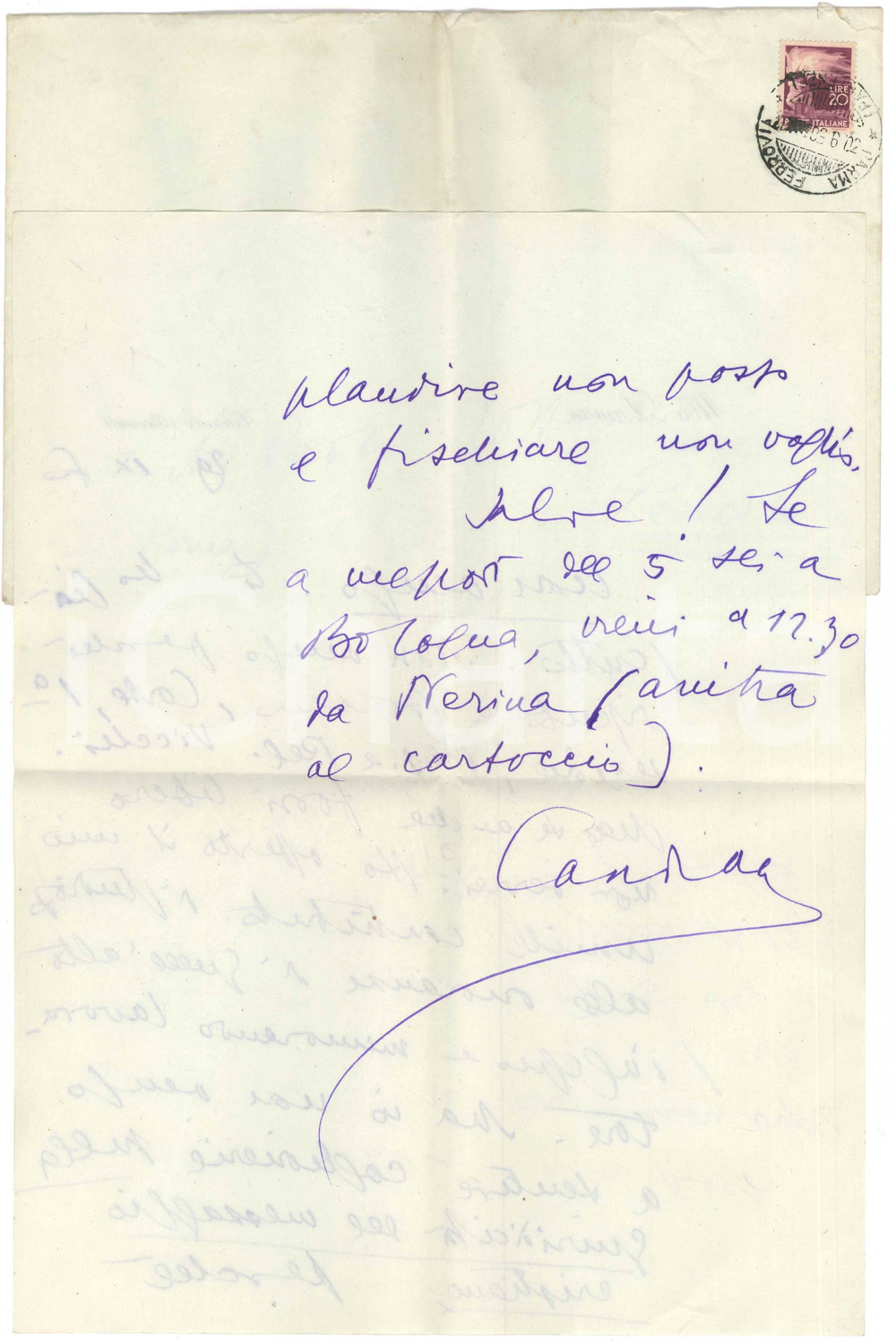 Autografo originale 1950 VIAROLO PR Aurelio CANDIAN Non vengo a sentire coglionerie  Autografo 1