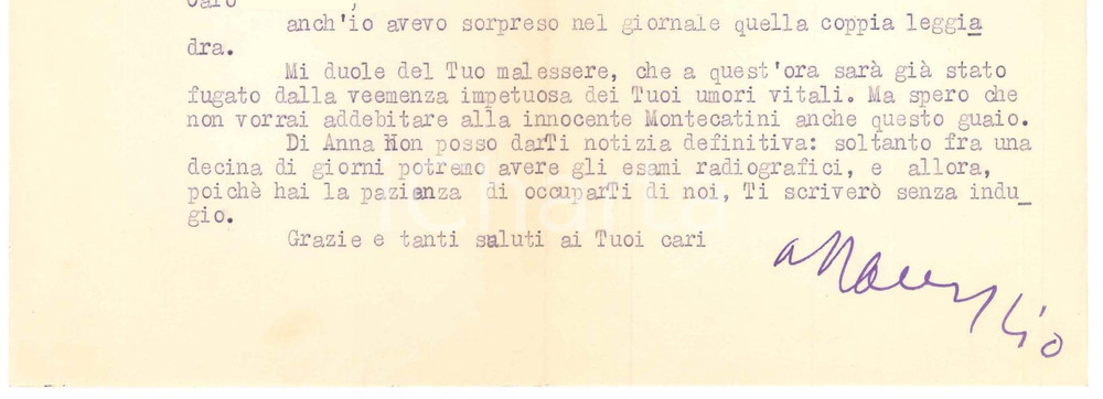 Autografo originale 1956 MILANO Lettera Aurelio CANDIAN a un amico e collega Autografo 1