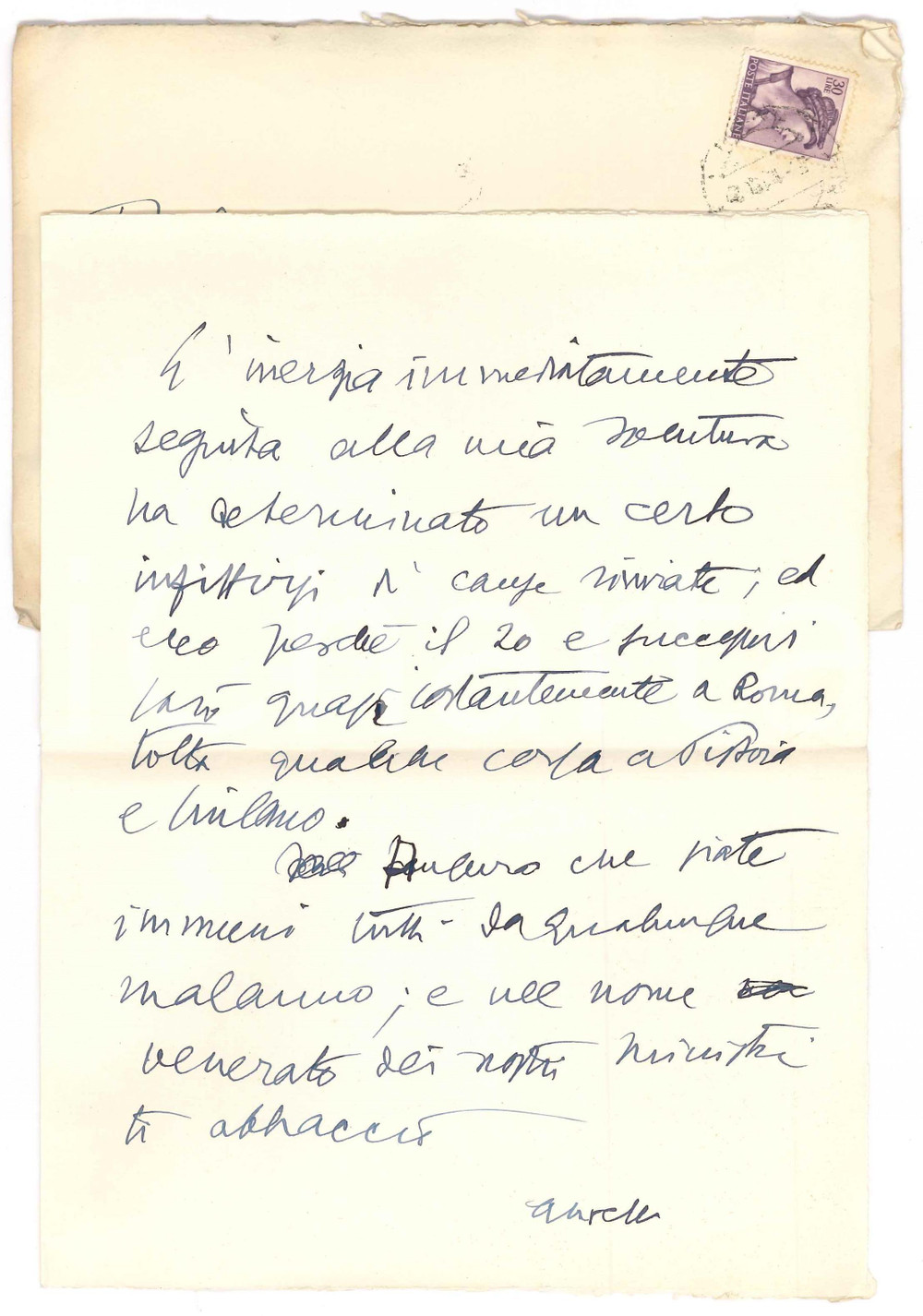 Autografo originale 1962 ISCHIA Lettera Aurelio CANDIAN  Vacanze natalizie Autografo 1