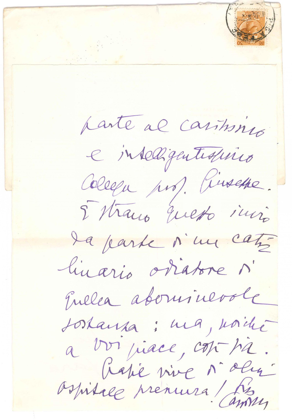 Autografo originale 1963 VIAROLO / PARMA Aurelio CANDIAN alla moglie di un collega Autografo 1