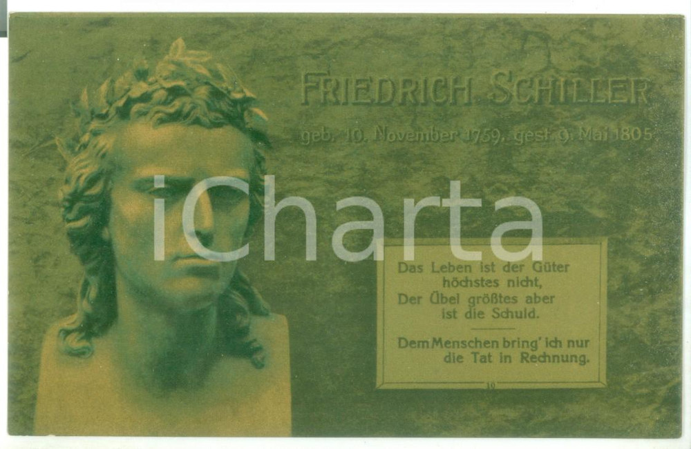 Cartolina originale da collezione 1910 ca ARTE Busto con citazione di Friedrich SCHILLER Cartolina illustrata 1