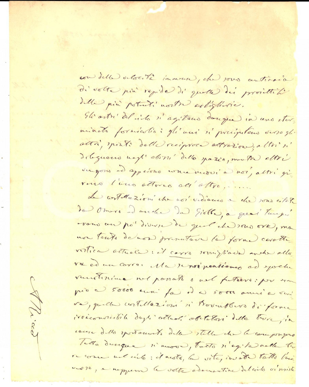 1898 CATANIA Annibale RICCO' - Le stelle per gli astronomi moderni - AUTOGRAFO Testo autografo del noto astronomo Annibale Ricc&ograve;, sulla differenza tra la visione delle stelle nel passato e quella attuale.CONDIZIONI: POOR (carta lenta al margine superiore e strappo di circa 3 cm)PAGINE: 1 (2 facciate)    originale e autentica 1