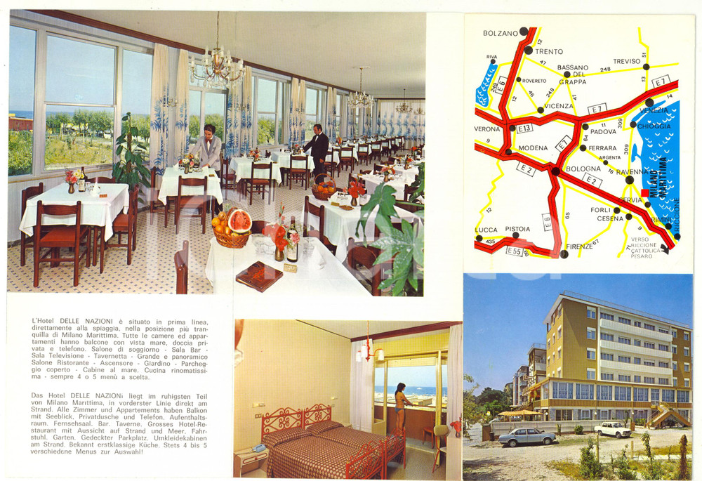 Materiale pubblicitario d’epoca 1970 ca MILANO MARITTIMA Hotel delle Nazioni  Pieghevole pubblicitario 1
