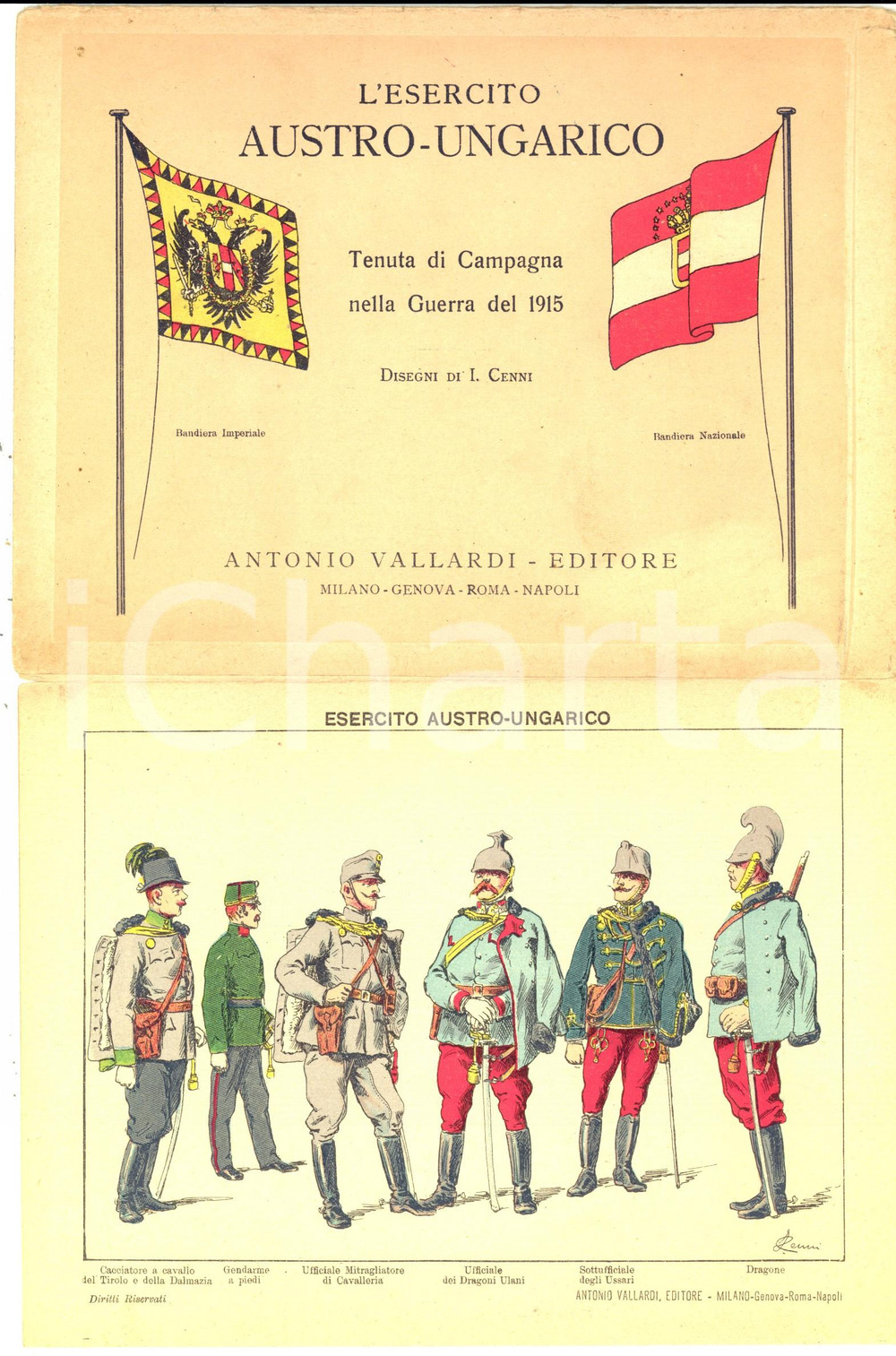 Materiale pubblicitario d’epoca 1920 ca WW1 L esercito austroungarico  Tenuta di campagna Pieghevole VALLARDI 1