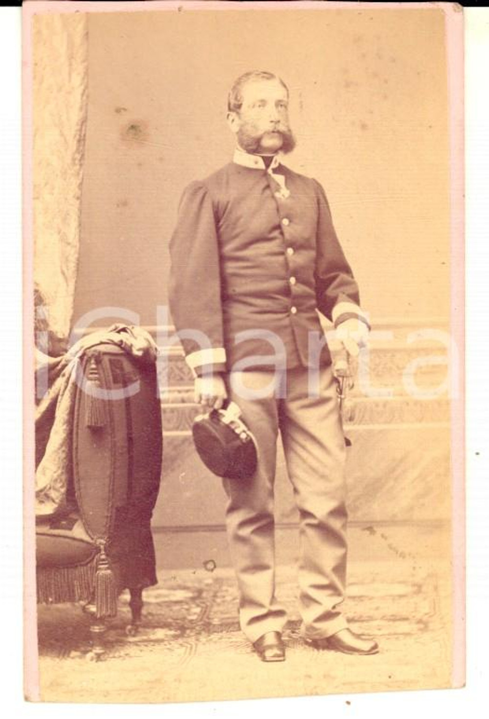 Fotografia d epoca originale 1870 ca IMPERO AUSTROUNGARICO WIEN Ritratto di ufficiale Foto N. STOCKMANN CDV 1