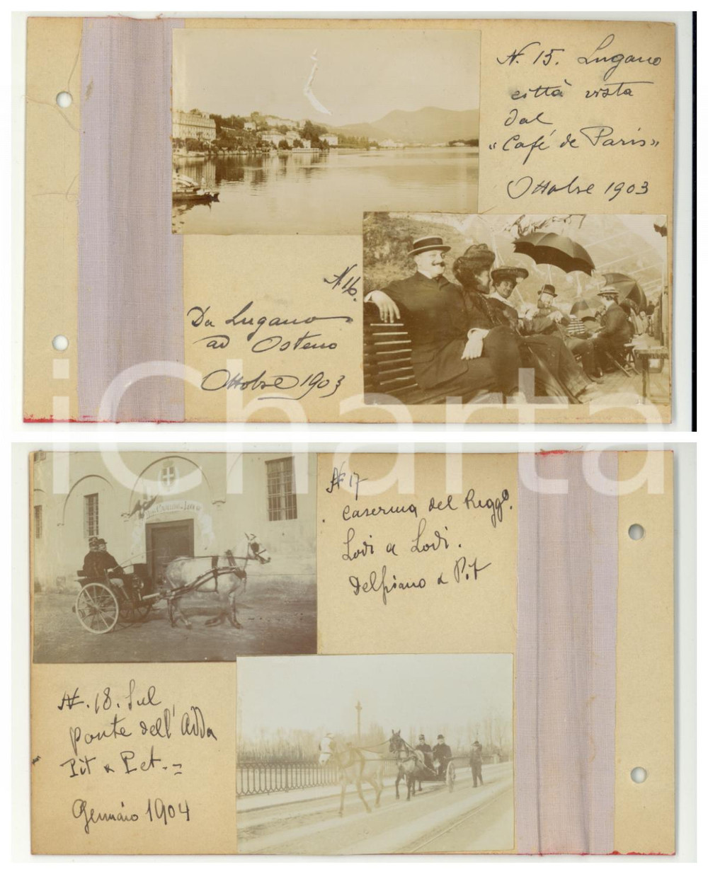 Fotografia d epoca originale 1903 LUGANO Veduta dal CafÃ© de Paris  LODI Caserma Cavalleggeri  4 foto 1