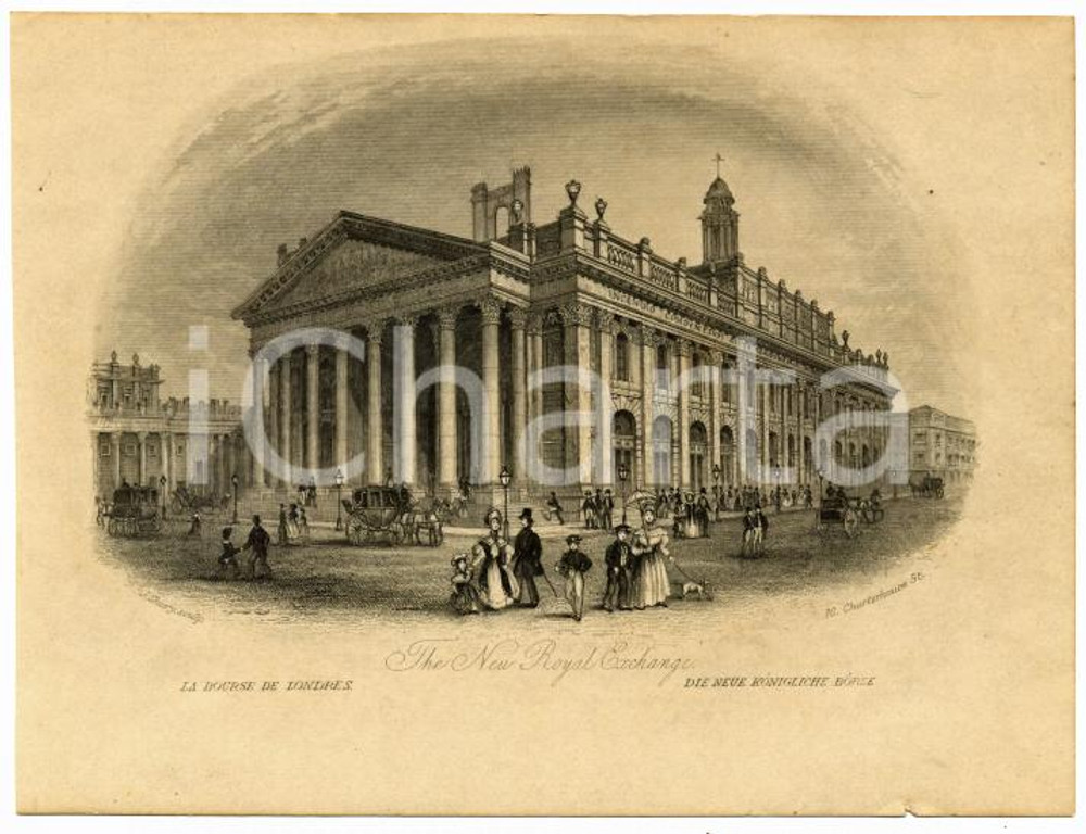 Stampa, bozzetto originale 1850 ca LONDON The new Royal Exchange  J. SHURY SC. Stampa 17x13 cm 1