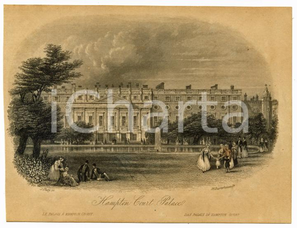 1850 ca  RICHMOND UPON THAMES Hampton Court Palace - J. SHURY SC. *Stampa 17x13  Stampa d'epoca, originale autentica. DIMENSIONI: 17x13 cmCONDIZIONI: FAIR (margine sinistro maldestramente rifilato)      originale e autentica 1
