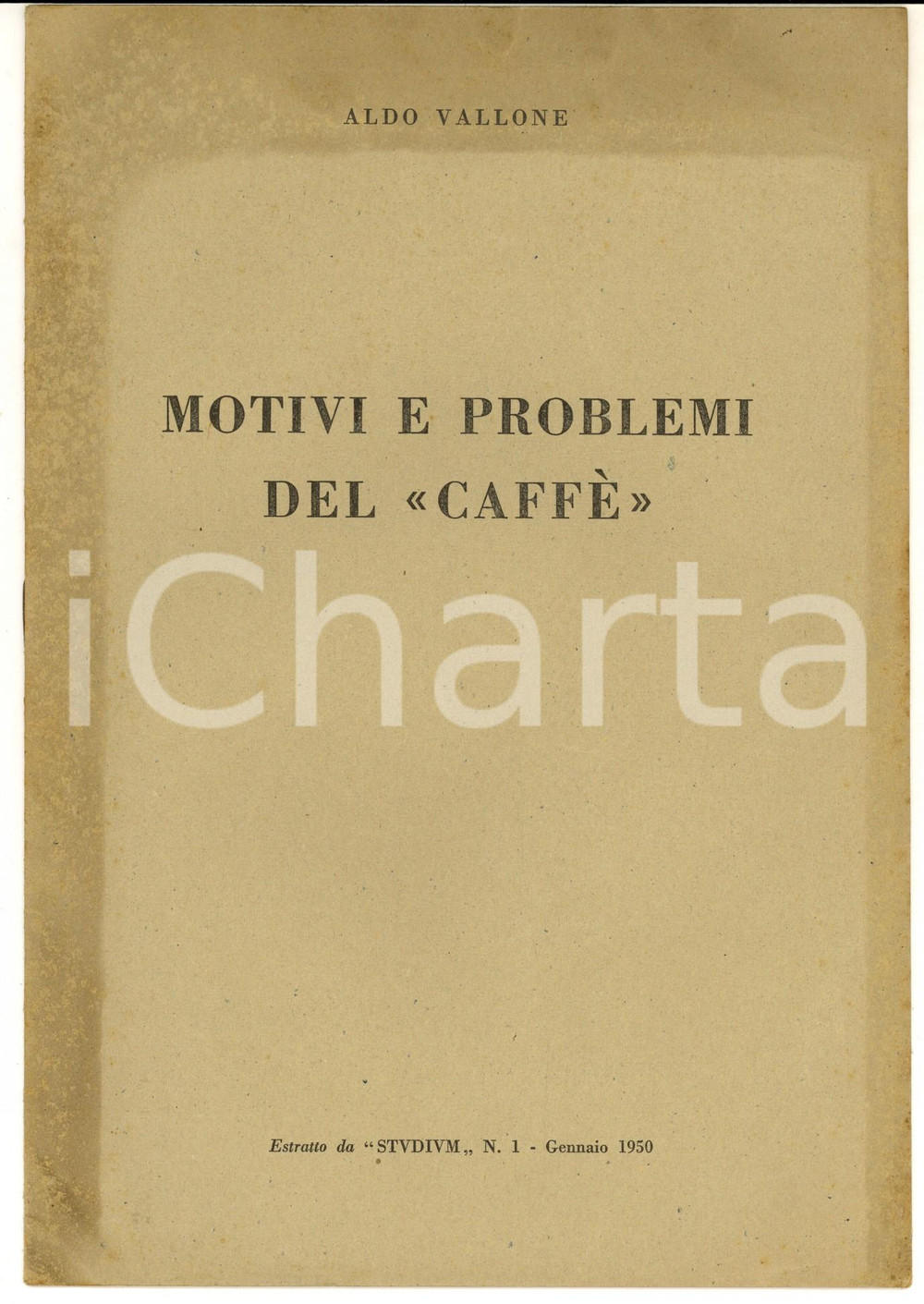 Libro, pubblicazione d epoca 1950 Aldo VALLONE Motivi e problemi del CaffÃ¨  Estratto da Studium 12 pp. 1