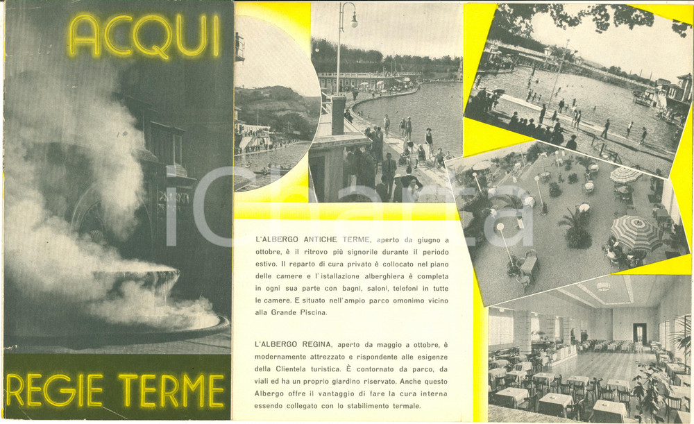 Materiale pubblicitario d’epoca 1940 ACQUI  Regie Terme  Pieghevole pubblicitario illustrato VINTAGE 1