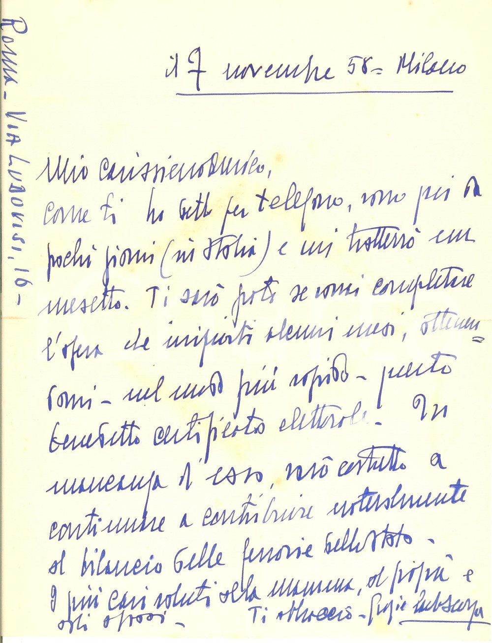 Autografo originale 1958 MILANO Lettera Carlo SCORZA per nuovo certificato elettorale  Autografo 1