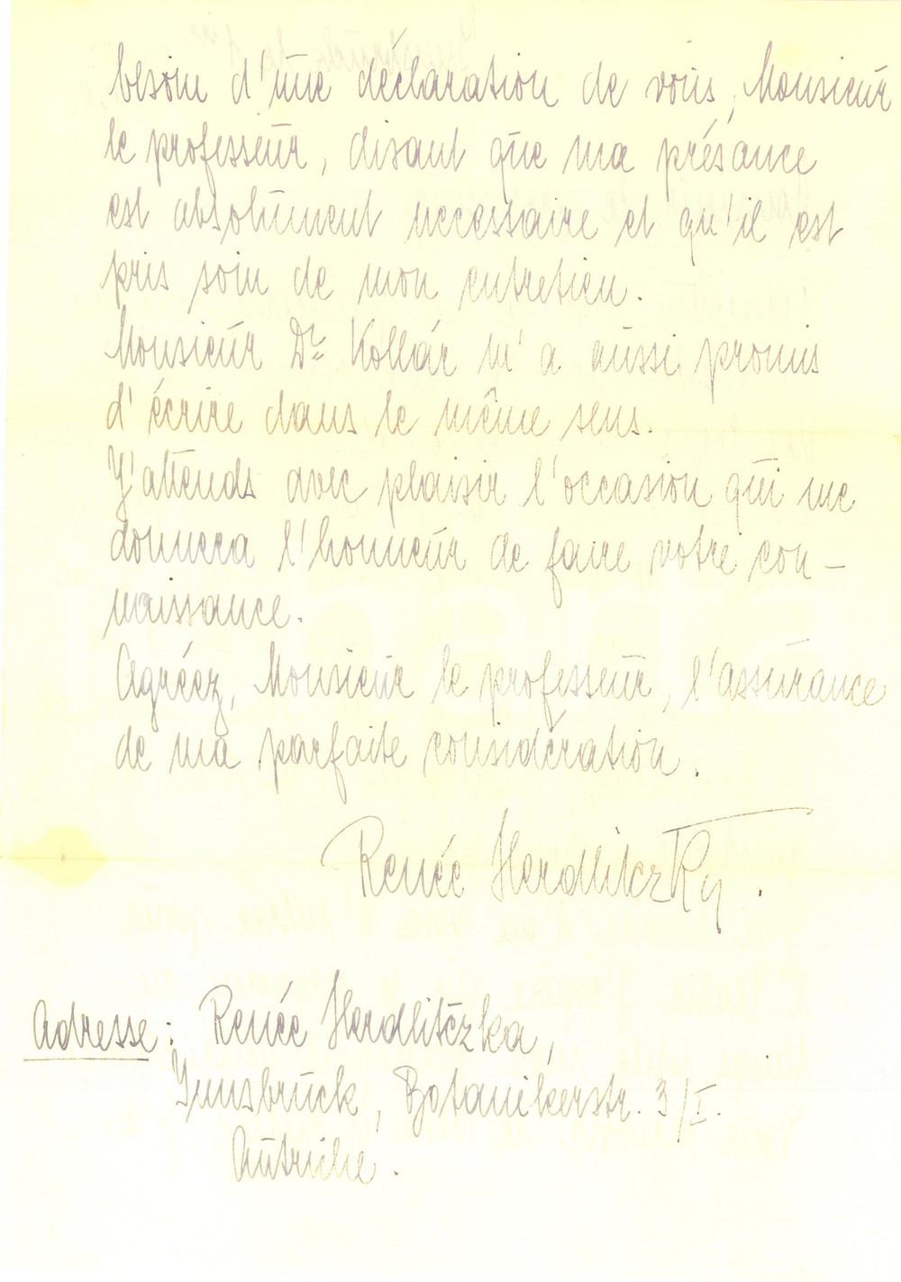Autografo originale 1948 INNSBRUCK Lettera traduttrice RenÃ©e HERDLITCZKA per viaggio in Italia 1