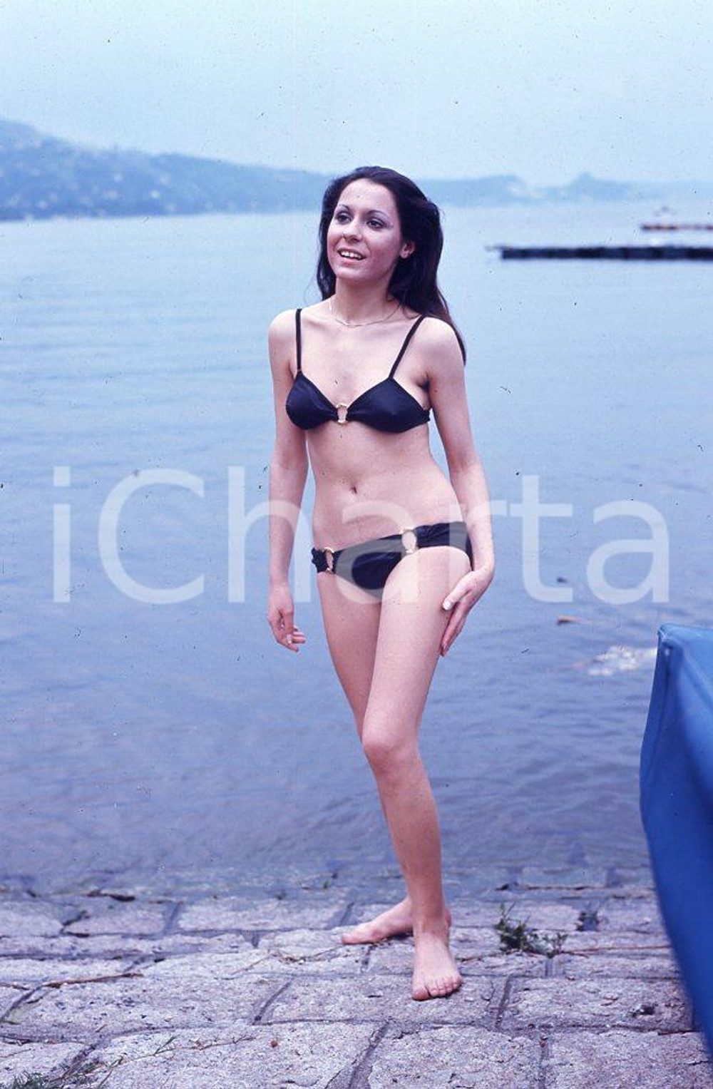 6X9cm NEGATIVO ORIGINALE * 1970ca ITALIA laghi MODELLA IN COSTUME DA BAGNO (7)