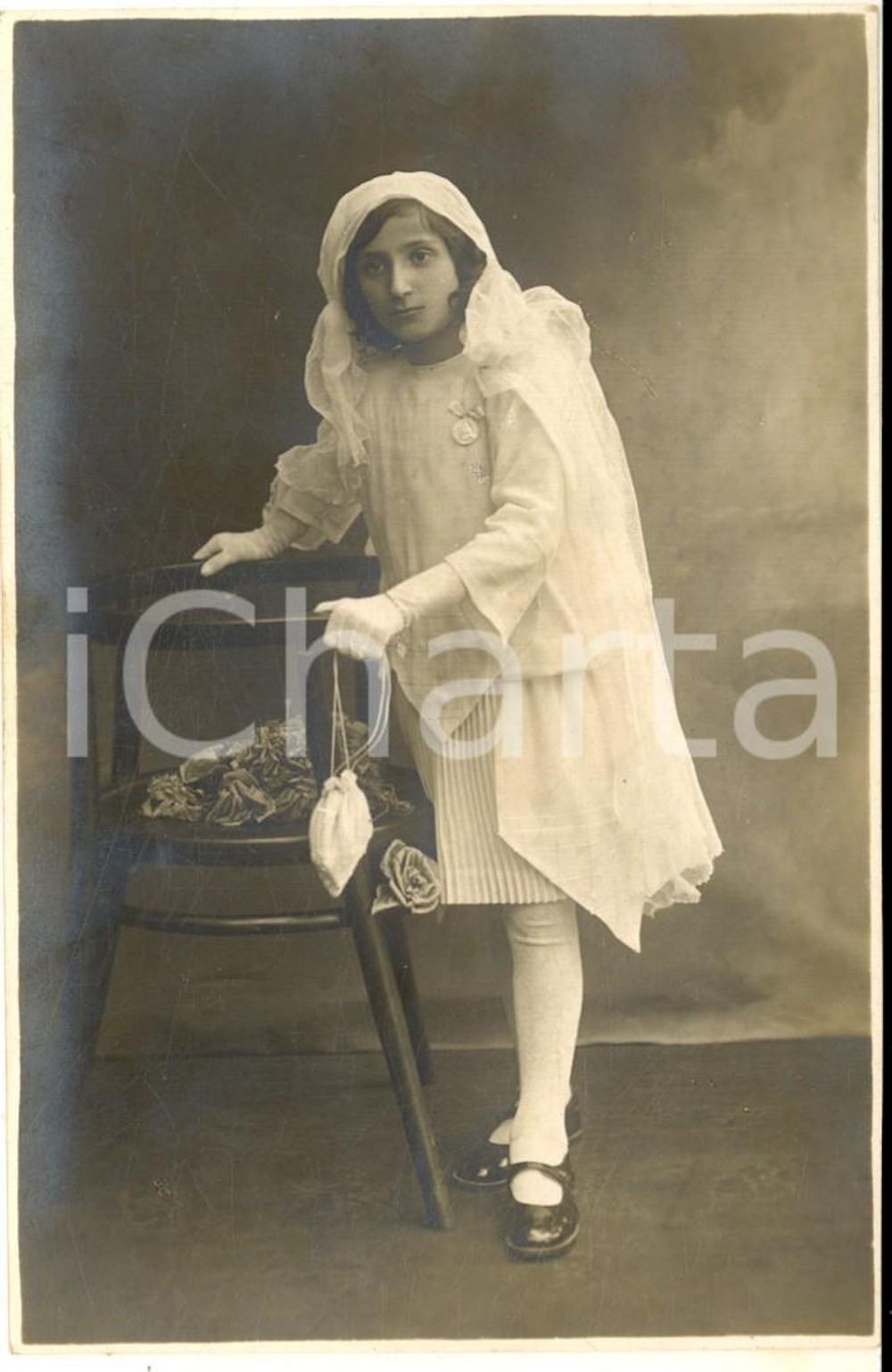 1924 MILANO Ritratto di Bruna CAVALLERI alla Prima Comunione - Foto L. GUERRA