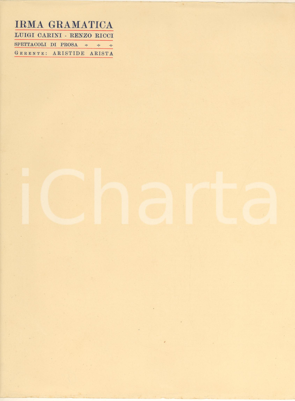 Manoscritto, lettera originale 1930 ca TEATRO Compagnia GRAMATICACARINIRICCI Carta intestata 1
