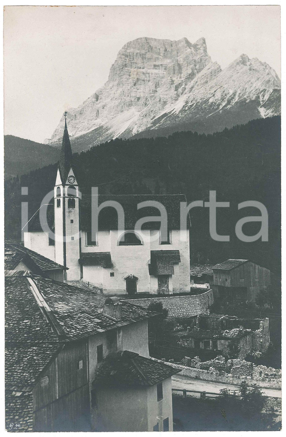 Fotografia d epoca originale 1930 ca SAN VITO DI CADORE  Veduta con la chiesa parrocchiale  Foto 15x23 cm 1
