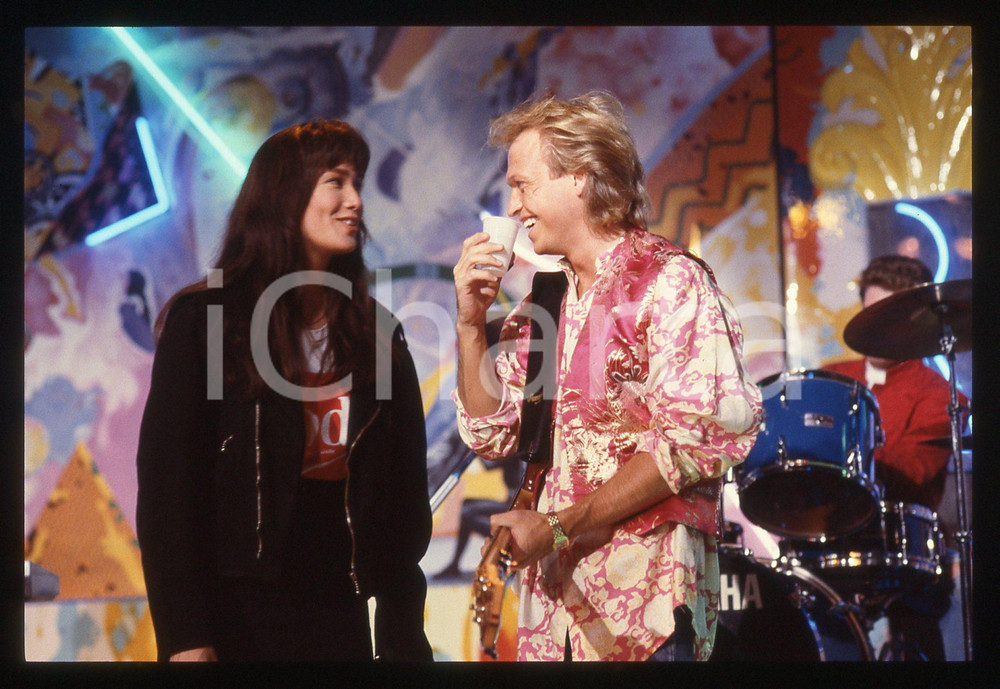 35mm vintage slide* 1988 RAI UNO - DISCORING LEVEL 42 Mark KING Kay RUSH (2)