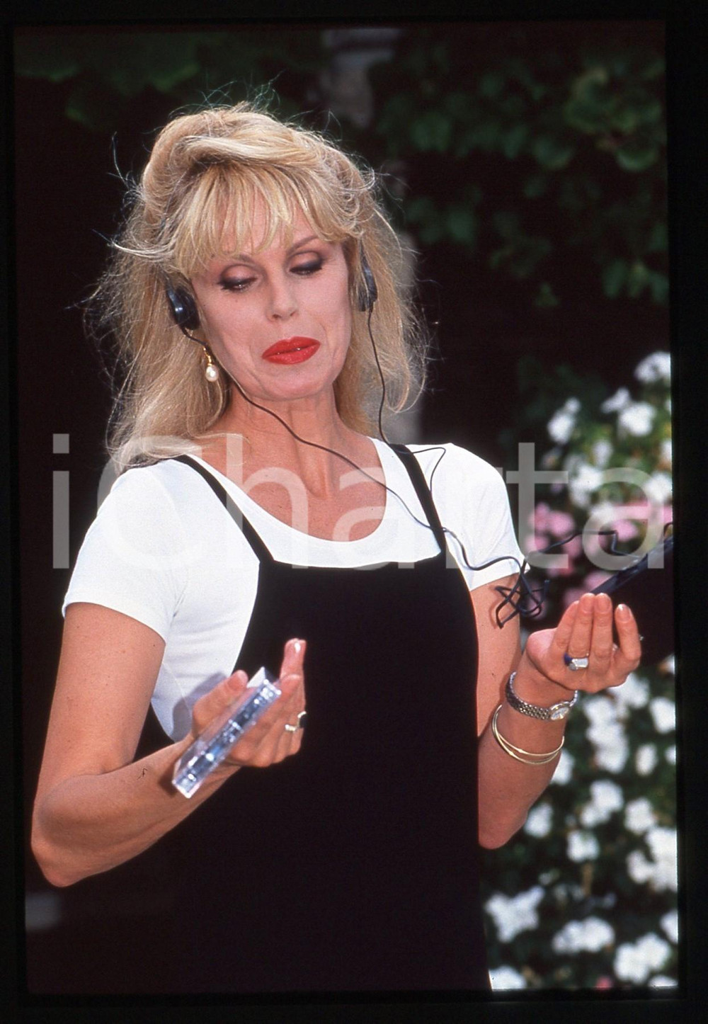 35mm vintage slide* 1994 UK Joanna LUMLEY listening 007 James BOND audiobook (2)