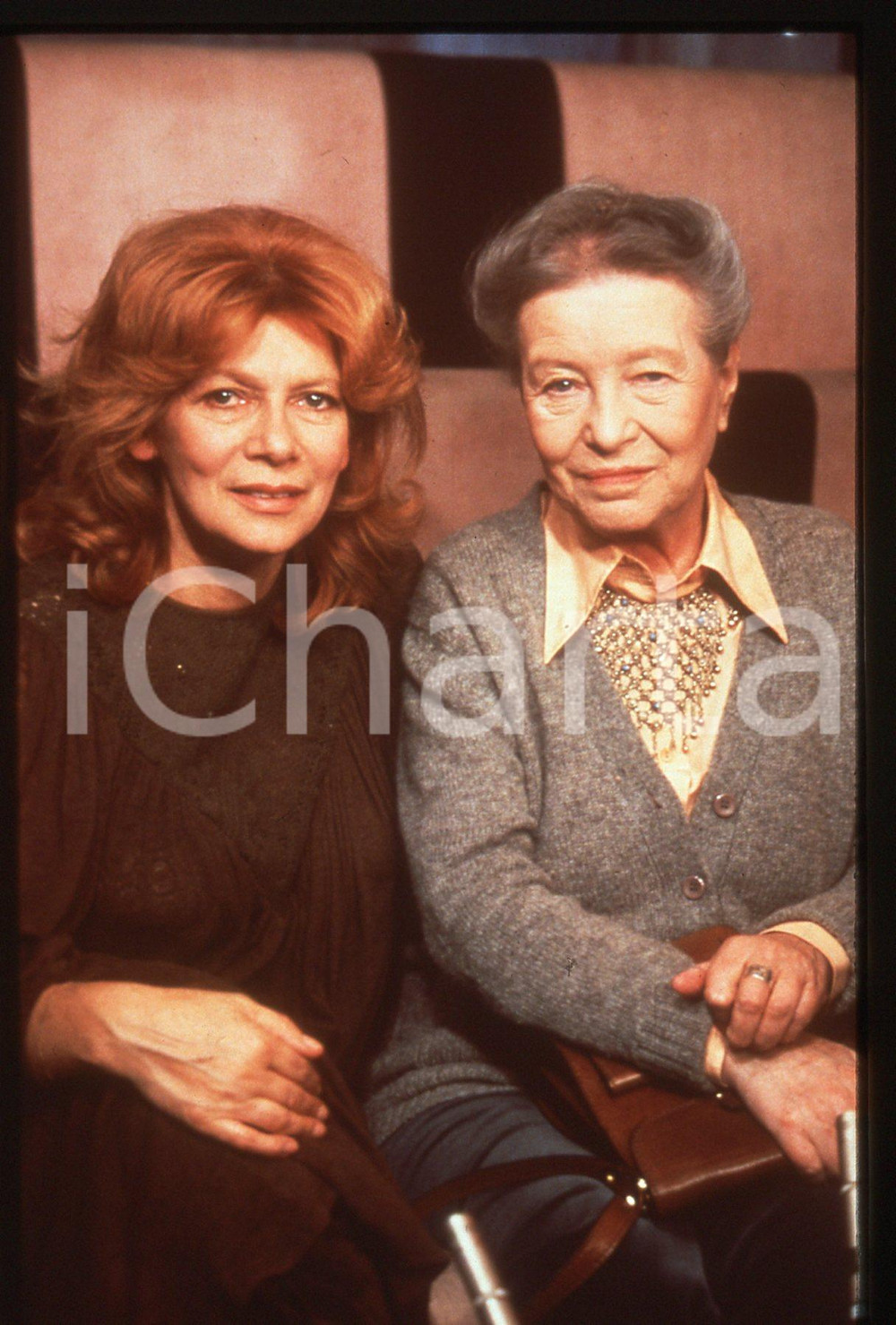 35mm vintage slide* 1980ca FRANCE Simone DE BEAUVOIR Melina MERCOURI portrait
