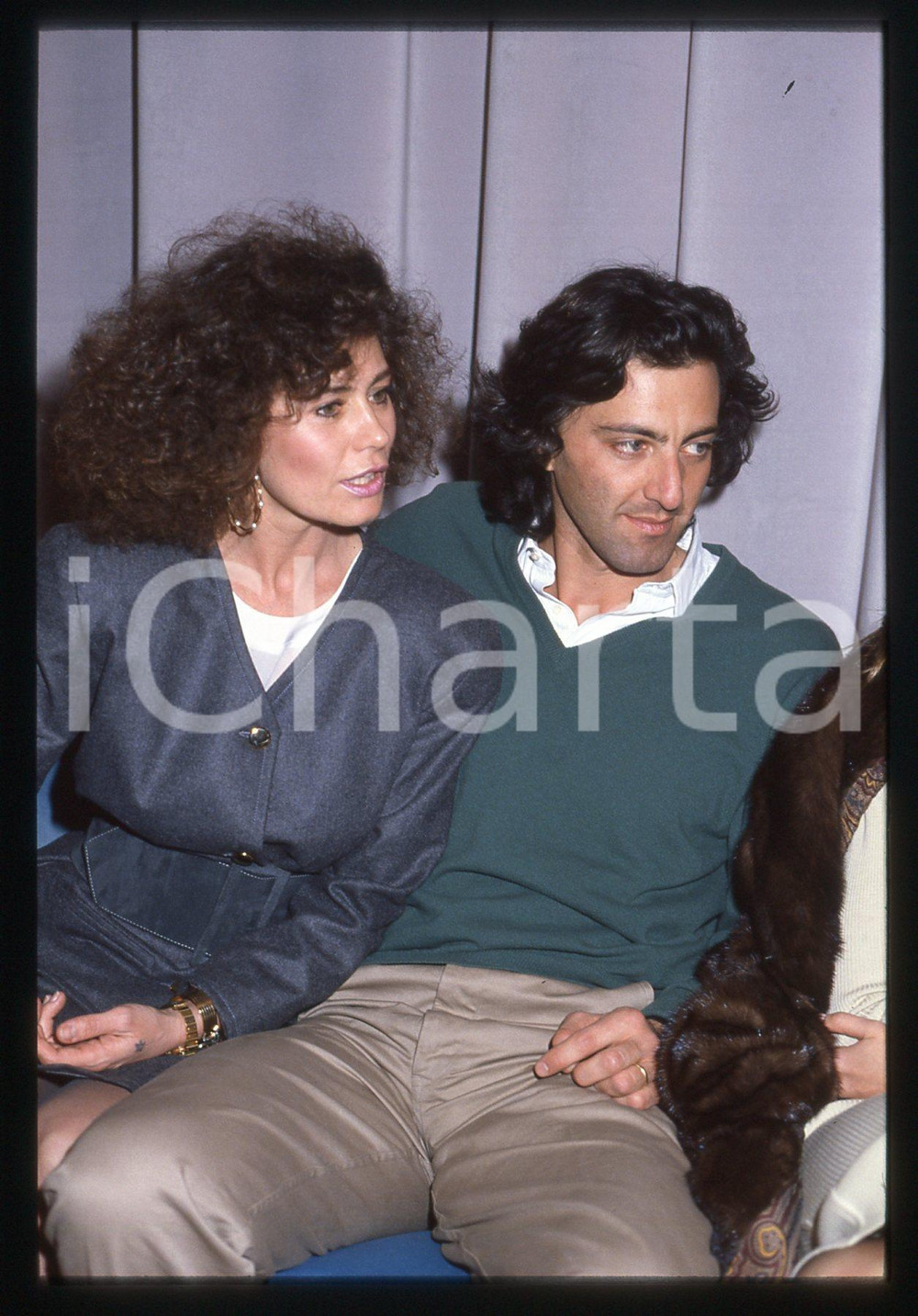 Fotografia d epoca originale 35mm vintage slide 1987 MILANO Corinne CLERY Luca BARBARESCHI Terrazza Martini 1