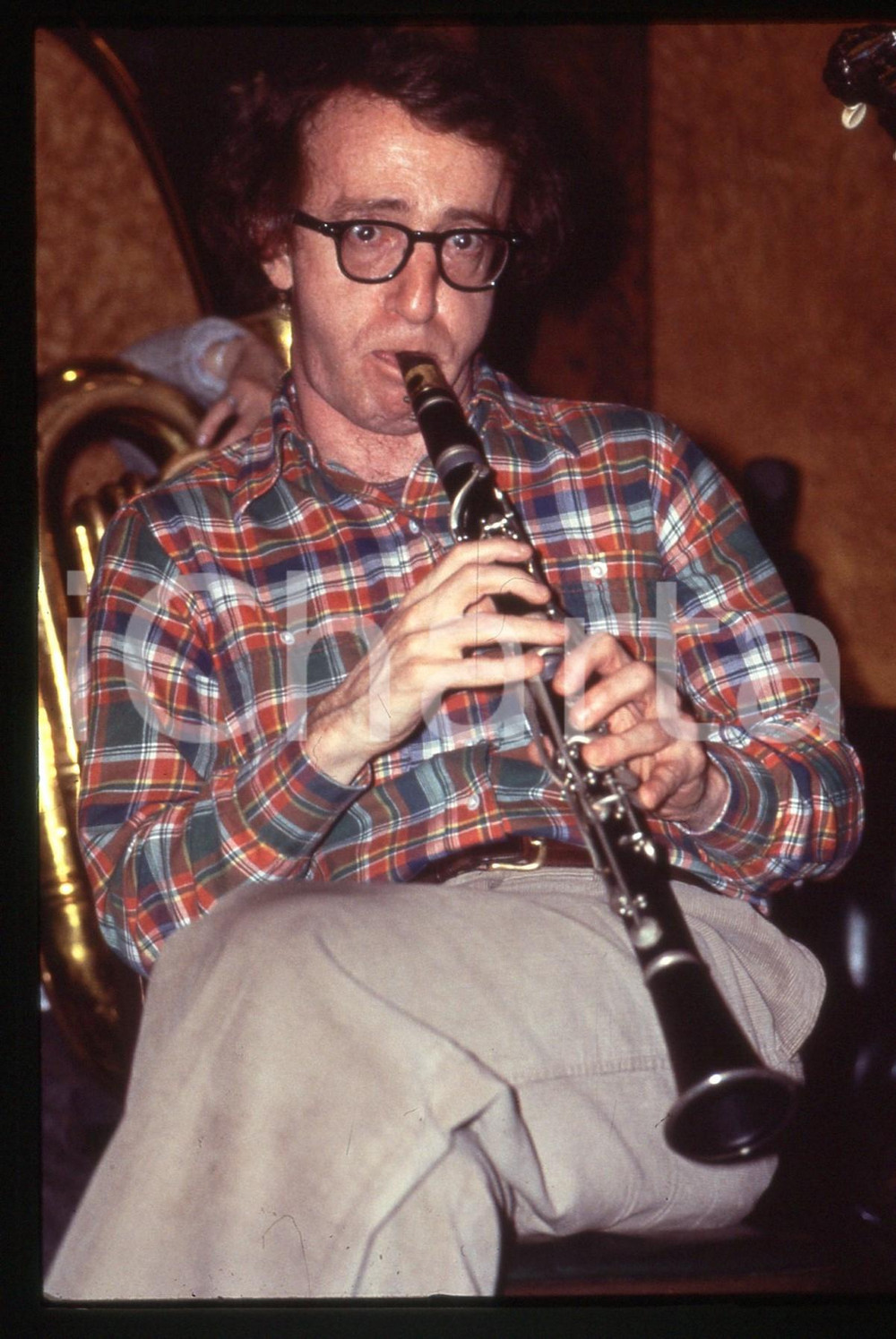 35mm vintage slide* 1980 ca CINEMA Woody ALLEN suona il clarinetto Ritratto (1)