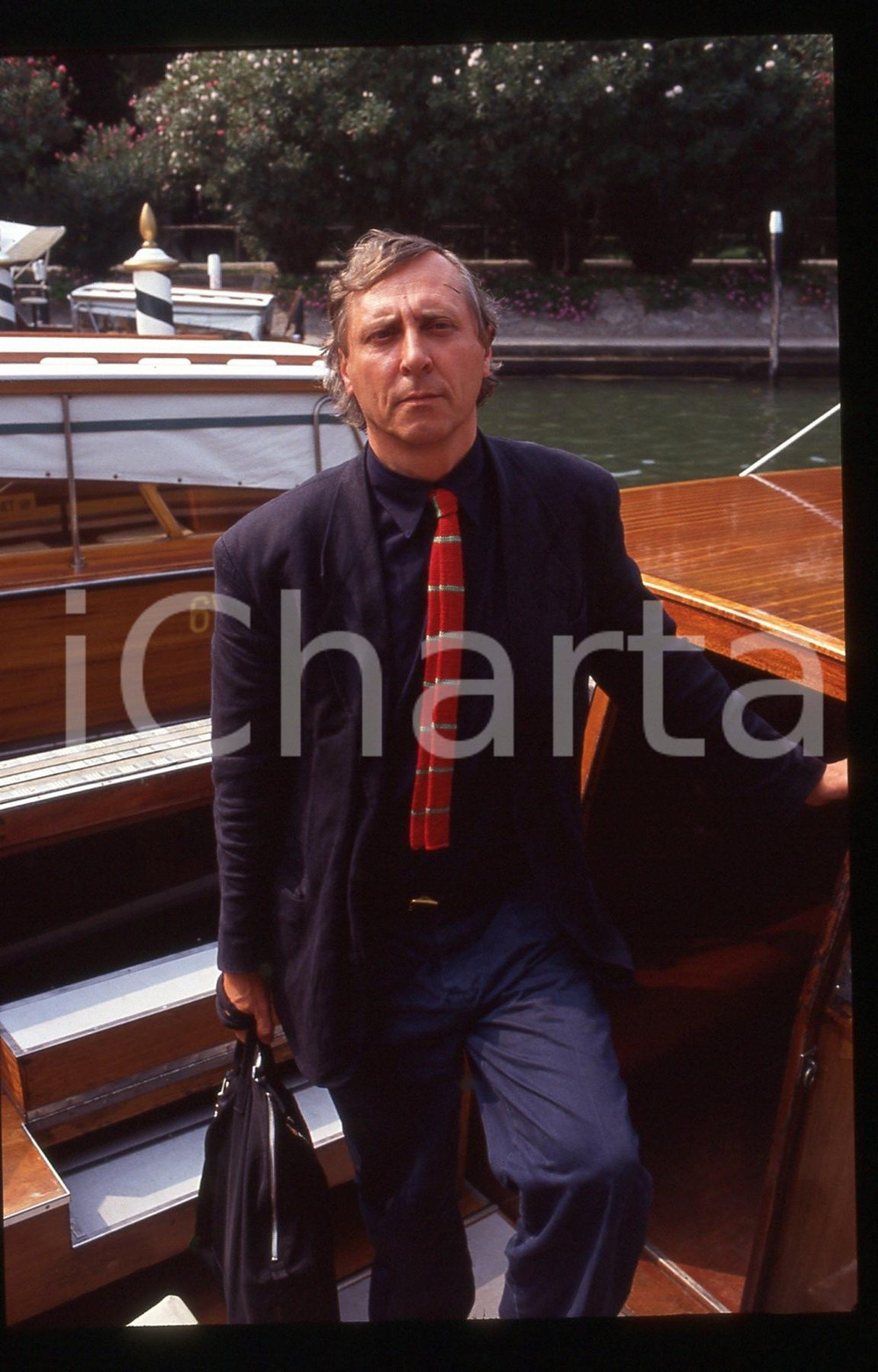 35mm vintage slide* 1987 VENEZIA Peter GREENAWAY in motoscafo - Ritratto (3)