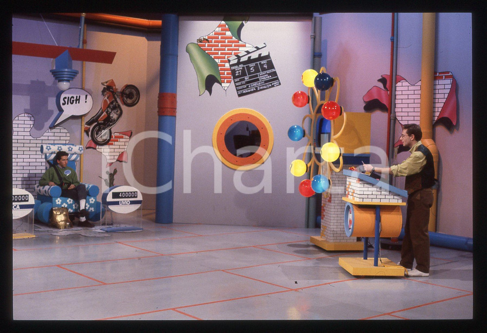 35mm vintage slide* 1991 ITALIA 1 URKA! Paolo BONOLIS durante il quiz game (5)