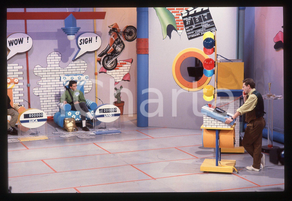35mm vintage slide* 1991 ITALIA 1 URKA! Paolo BONOLIS durante il quiz game (6)